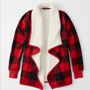 Abercrombie Red Buffalo Check Sherpa Cardigan